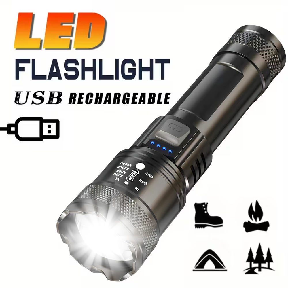 Outdoor Camping Lights - Super Bright LED Flashlight USB Rechargeable