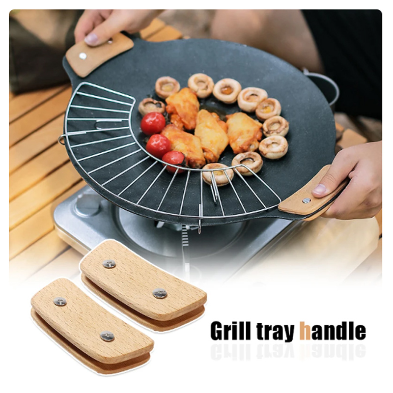 Outdoor Camping Griddle - Wooden BBQ Pan Handle Anti Scald