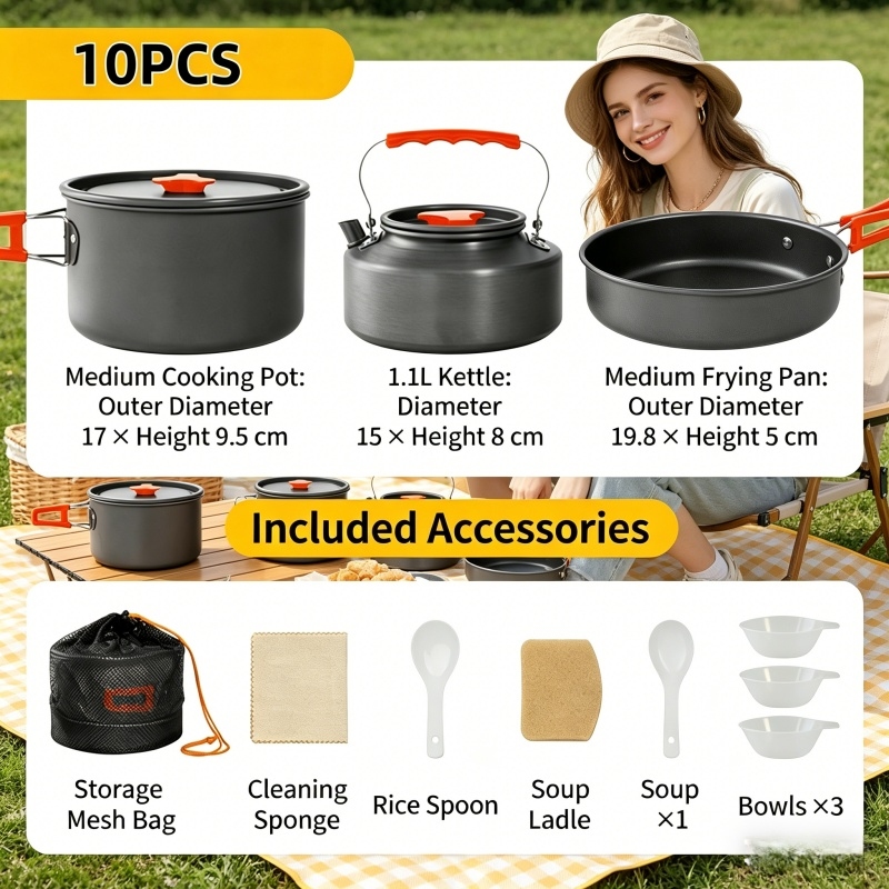 Outdoor Camping Equipment - Home Household Camping Cookware Set with