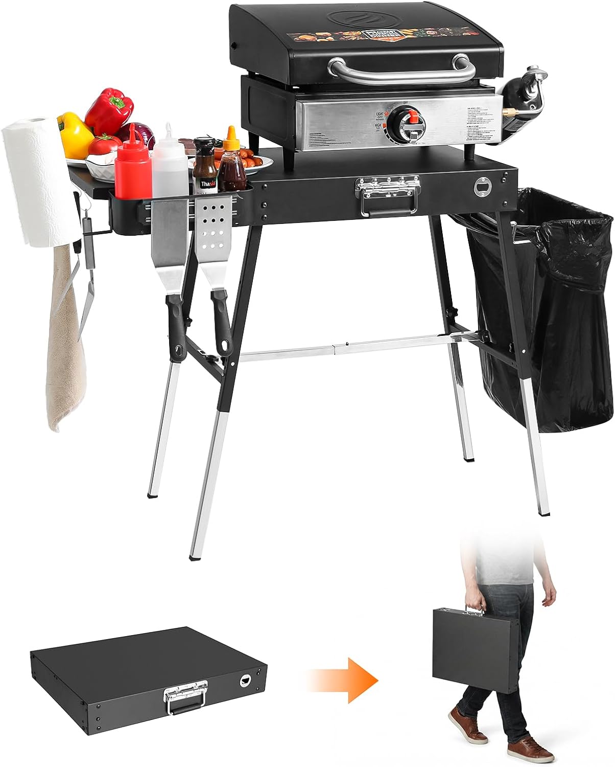 Outdoor Camping Griddle - Outdoor Folding Grill Table, Adjustable Griddle