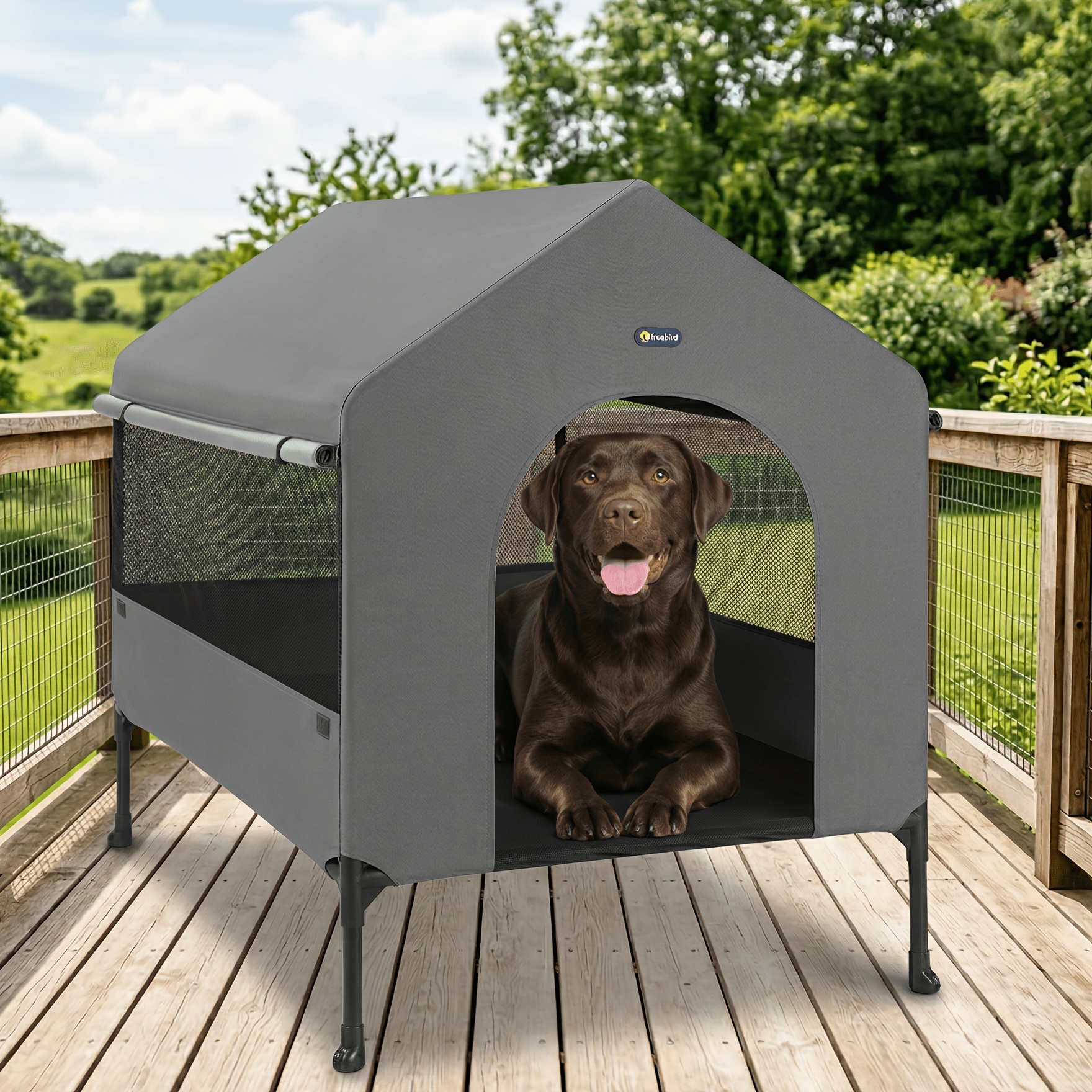 Outdoor Camping Dog Kennel - PawCozyBeds Outdoor Elevated Dog House With