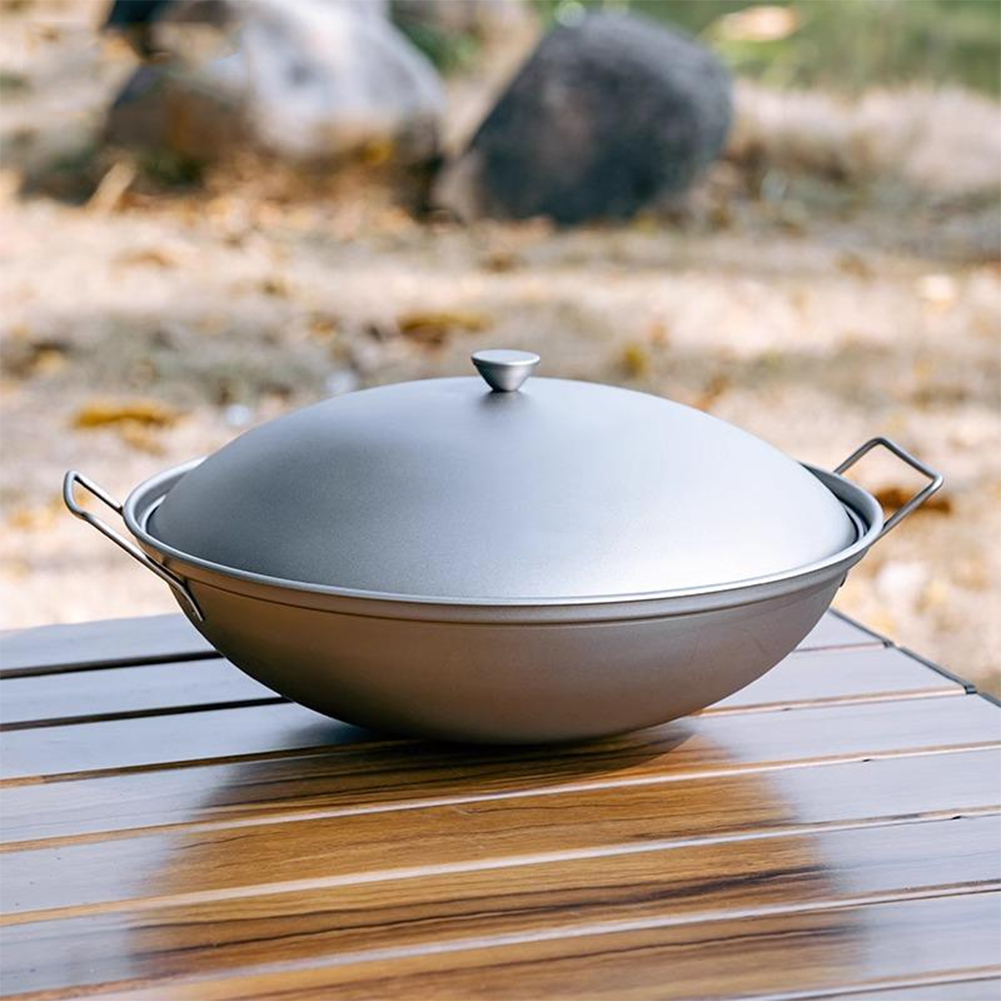 Titanium Wok Pan with Lid Doub - Outdoor Camping Kitchen Table recensione e prezzo