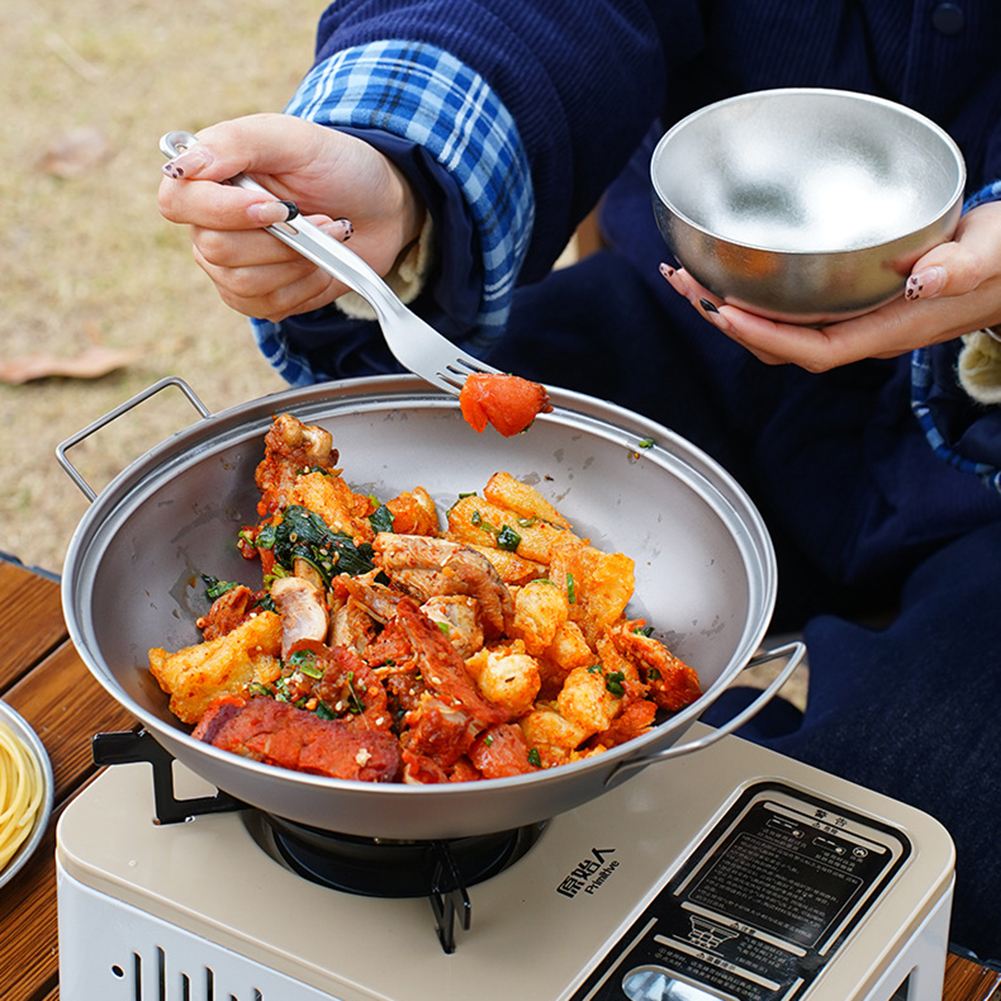 Titanium Wok Pan with Lid Doub - Outdoor Camping Kitchen Table recensione e prezzo
